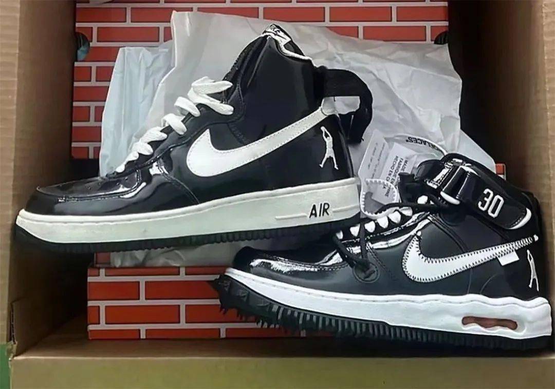 华莱士的个人别注版本air force 1 mid鞋型,以黑白配色构建,绑带和