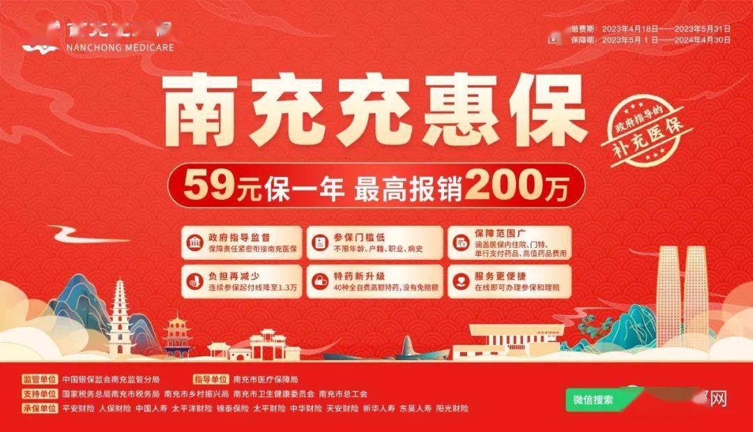 政府指导的补充医保—2023年度"南充充惠保"正式上线啦!