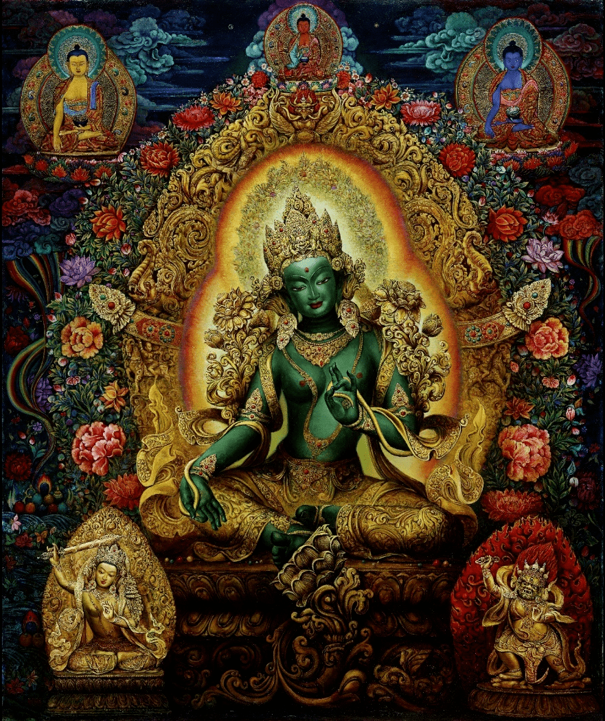 《新绿度母》 120x100相传,观世音菩萨看到人间的苦难后流下慈悲的