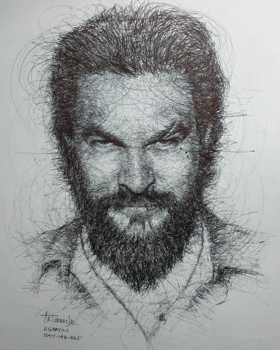 一位用长曲线,画肖像素描的牛人_火星_网络_声明