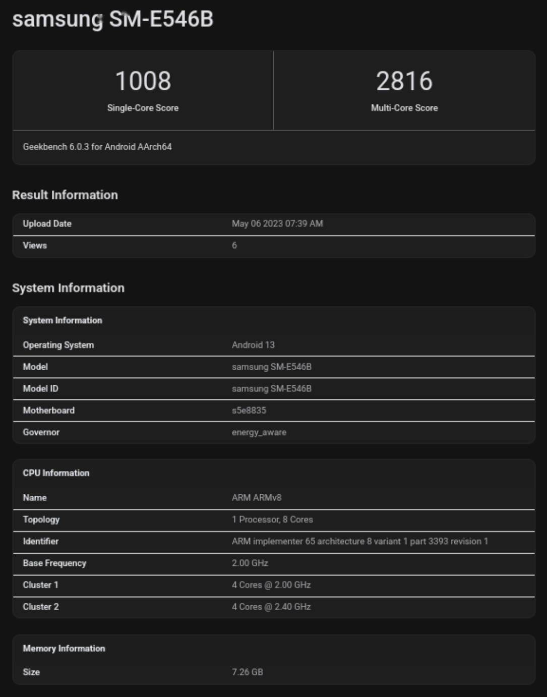 三星Galaxy F54手机 Geekbench 跑分网站曝光，将搭载Exynos 1380处理器 