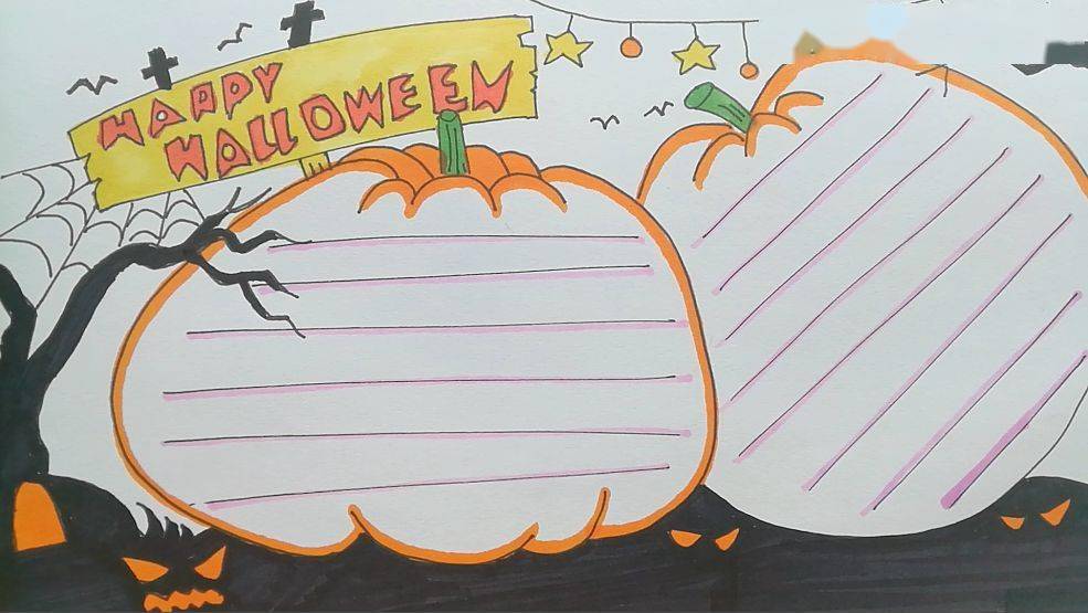 跟着喵姐学画画 l 手抄报 - 疯狂万圣节,不给糖果就捣乱_生活_卡通画