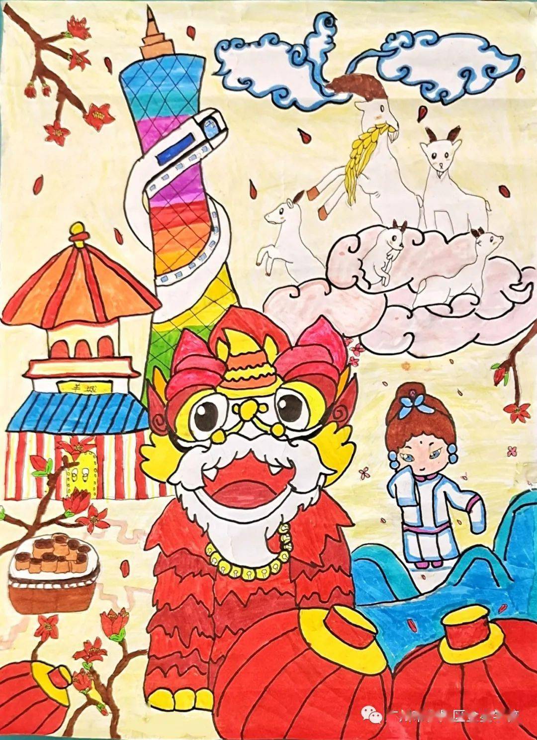 张玉萱同学作品《心绘羊城》▲卢芳锦同学作品《羊城英雄赞》荣幽的