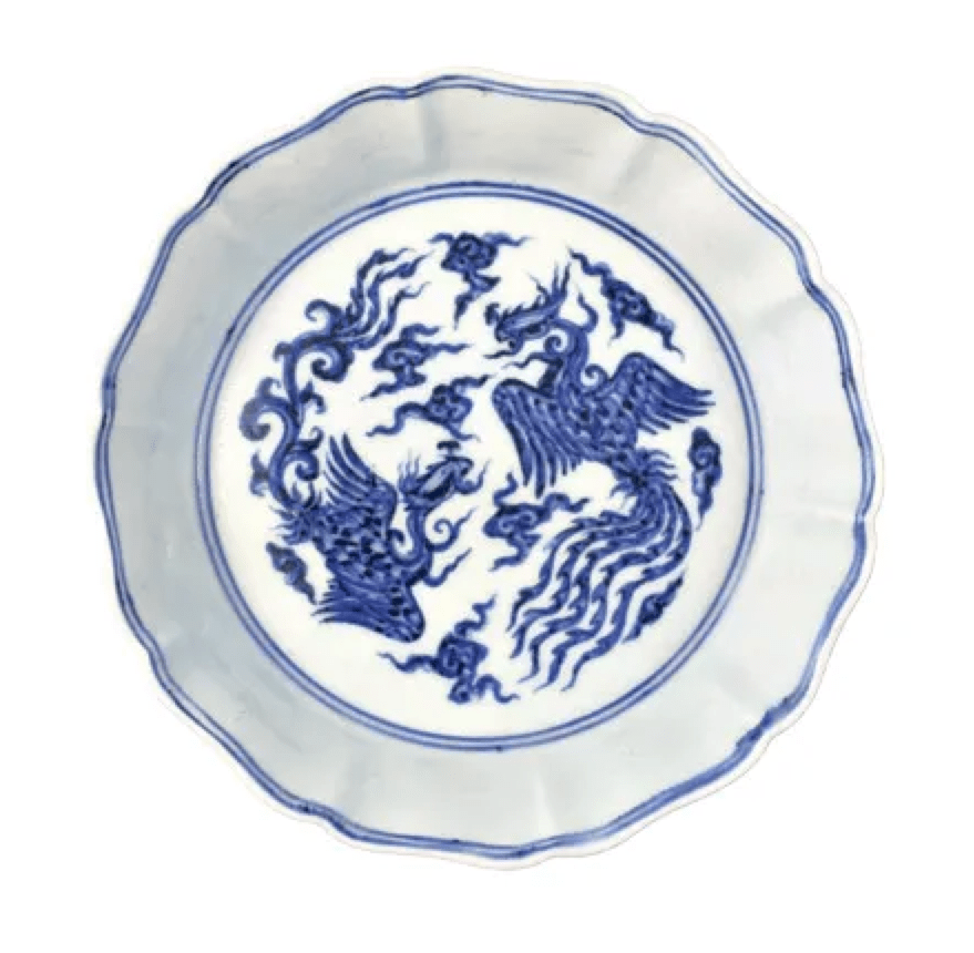 青花团凤纹洗明宣德69 故宫博物院藏鸾凤与龙组成图案则是明代瓷器