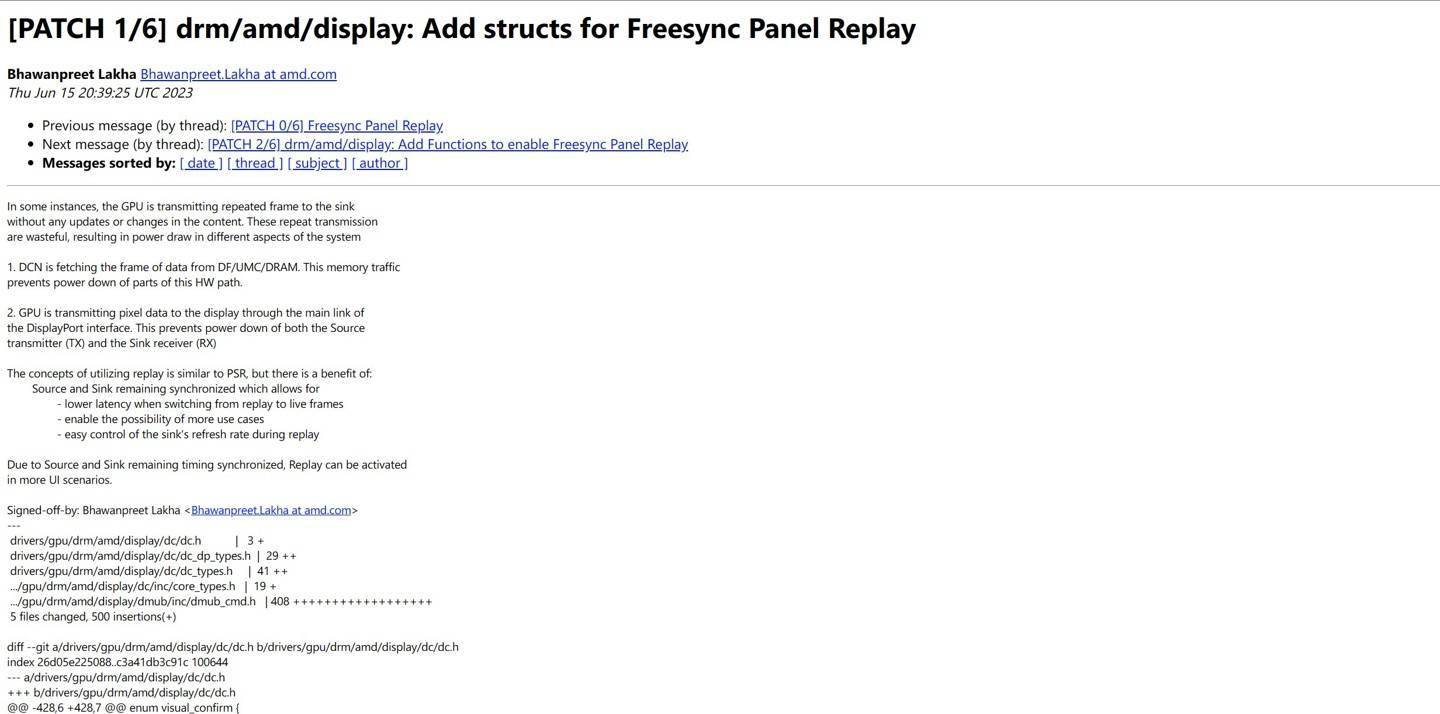 AMD为其Linux内核显卡驱动程序的显示代码 “DC”添加了FreeSync Panel Replay技术 