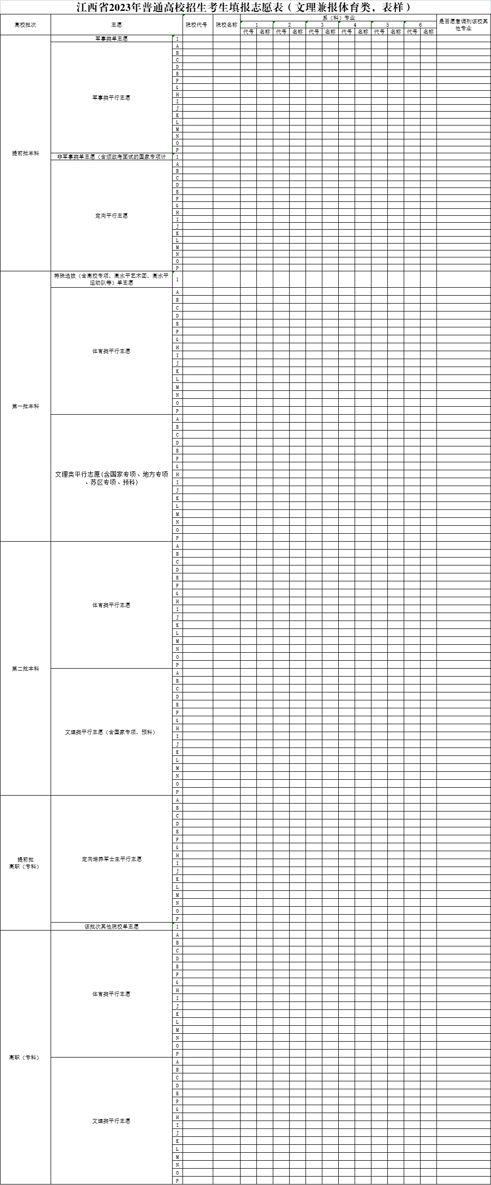 江西2023年高考填报志愿表(样表)来了_表样_大图_明心武