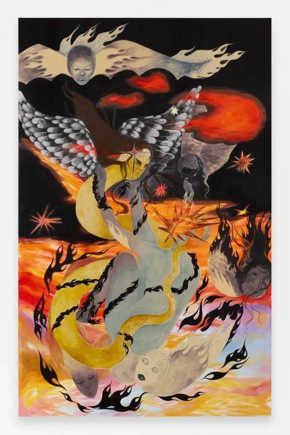 cmoil, enamel, and oil stick on canvaschrysalis at the altar of