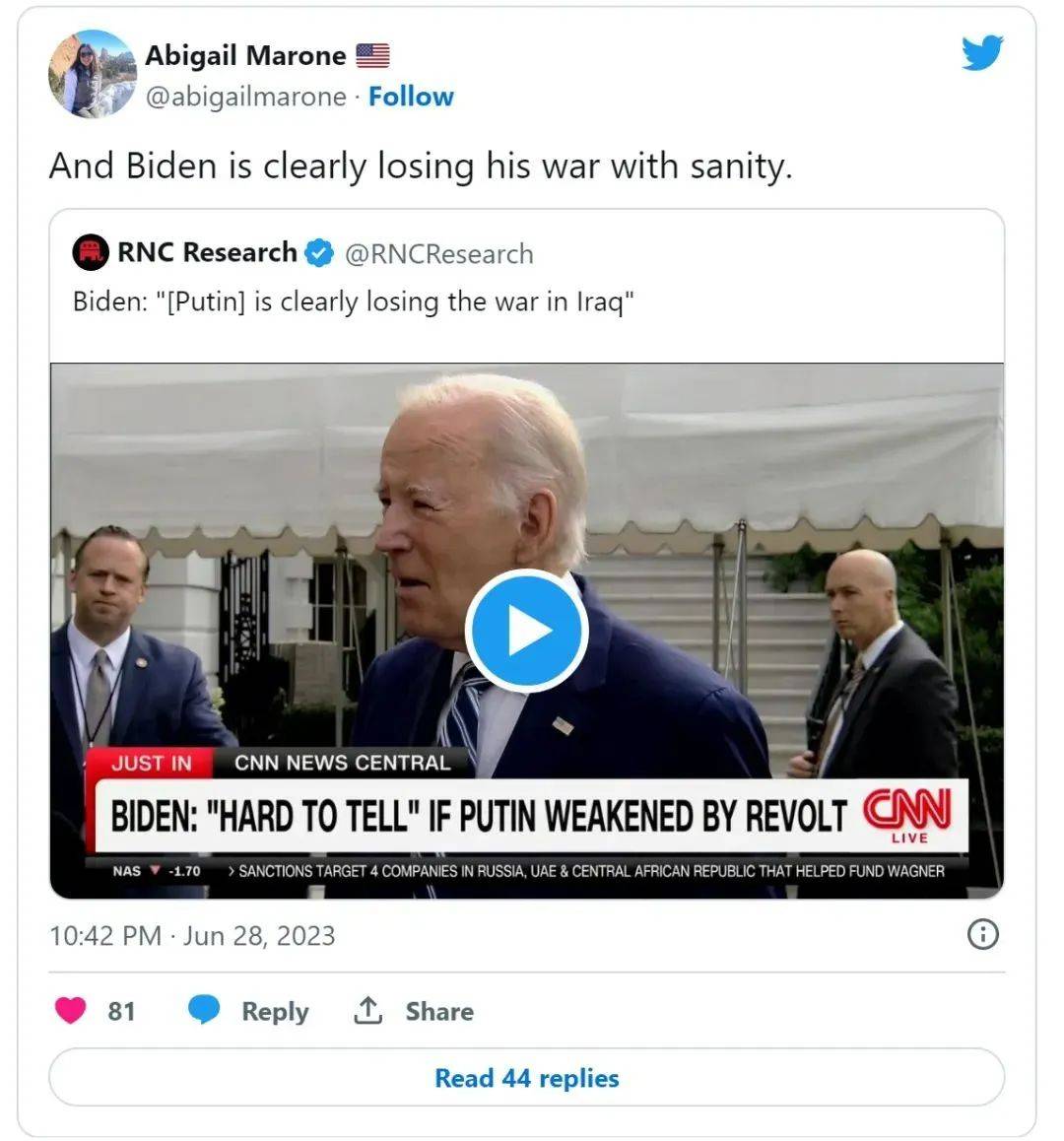 拜登说:"普京正输掉伊拉克战争"_白宫_美国_微信