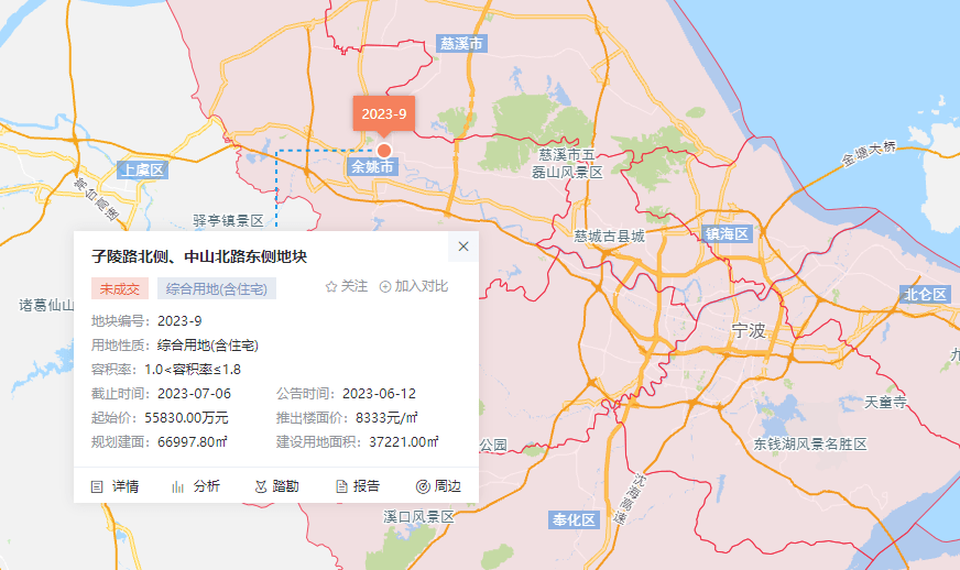 绿城5.6亿竞得宁波余姚56亩商住地,溢价率0.18%_地块_中指_土地