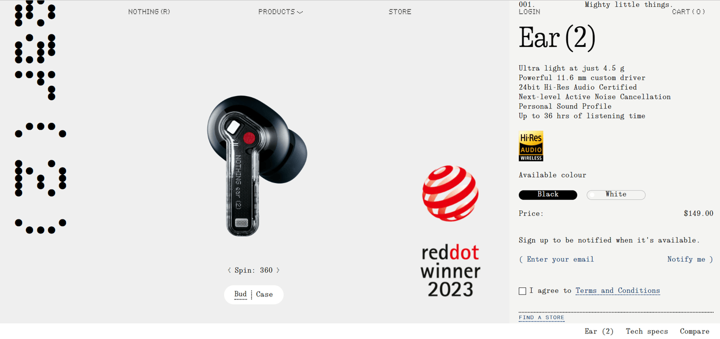 Nothing Ear 2无线耳机黑色款现已上市：耳机柄采用透明亚克力材质 辅以红色点缀