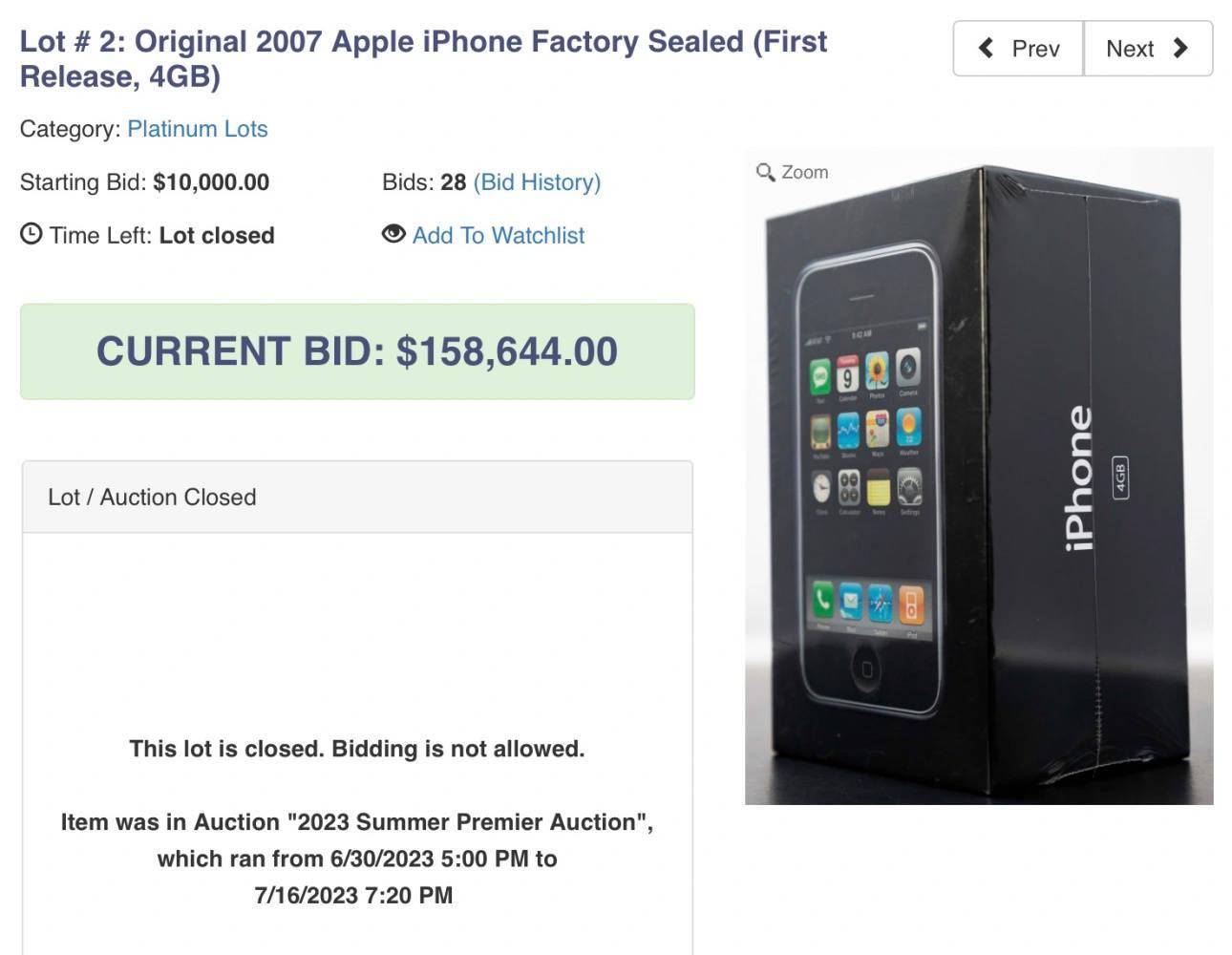 罕见 4GB 未拆封初代 iPhone 拍卖，成交价 15.8 万美元刷新纪录图2