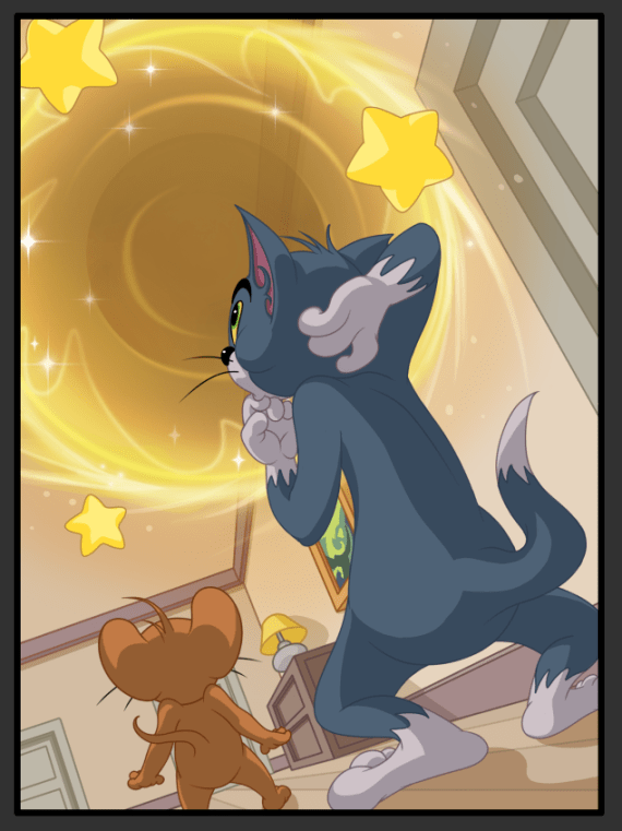 眼看着仙女星星即将坠落到地上,汤姆和杰瑞赶紧闭紧双眼,捂住耳朵