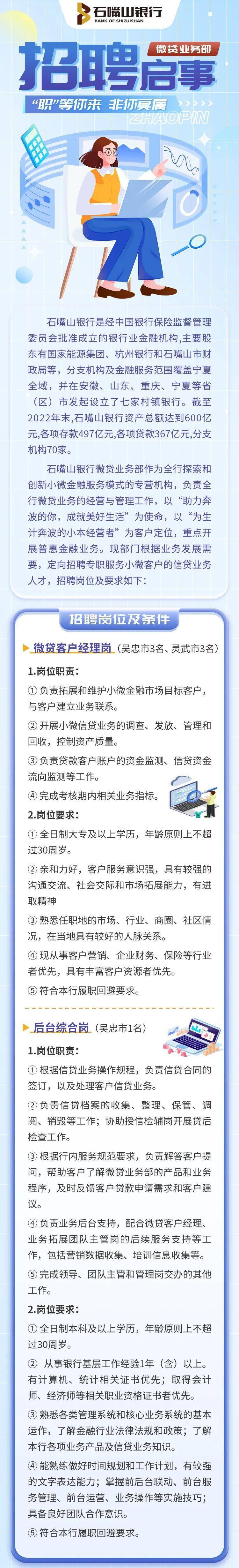 石嘴山银行招聘7人!