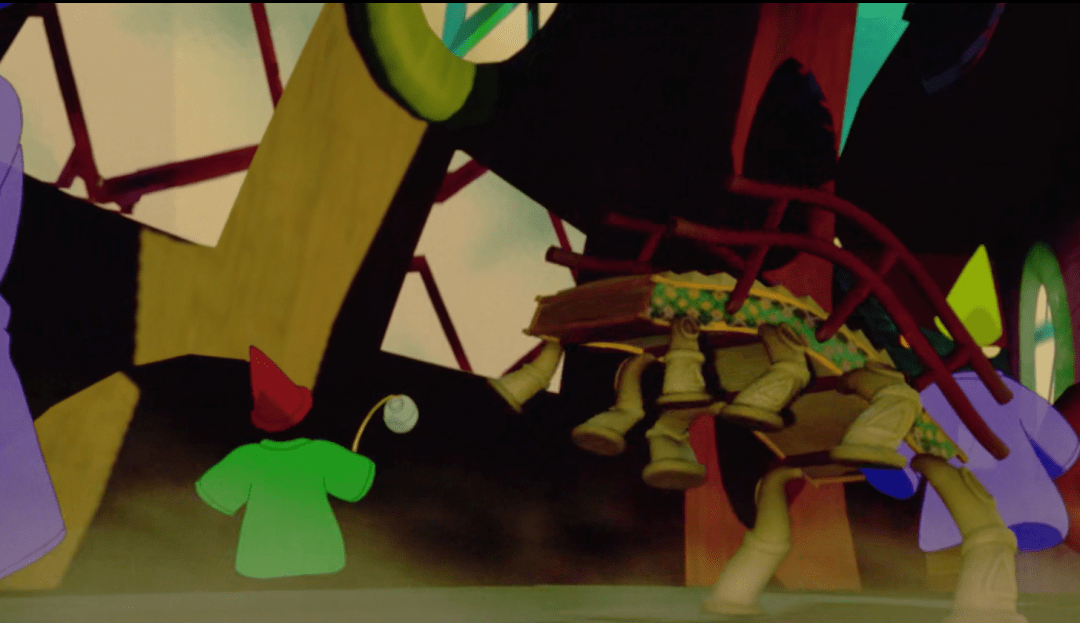 酷似龙猫猫车的楼梯鬼,八条腿抓地爬行,车尾卷起一股尘烟.