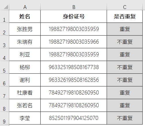 excel每日一练:判断身份证号码是否重复