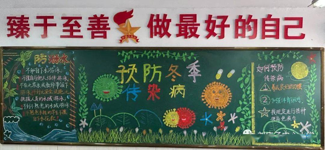 刘店子中心小学举办"预防秋季传染病"主题黑板报评比活动_班级_色彩