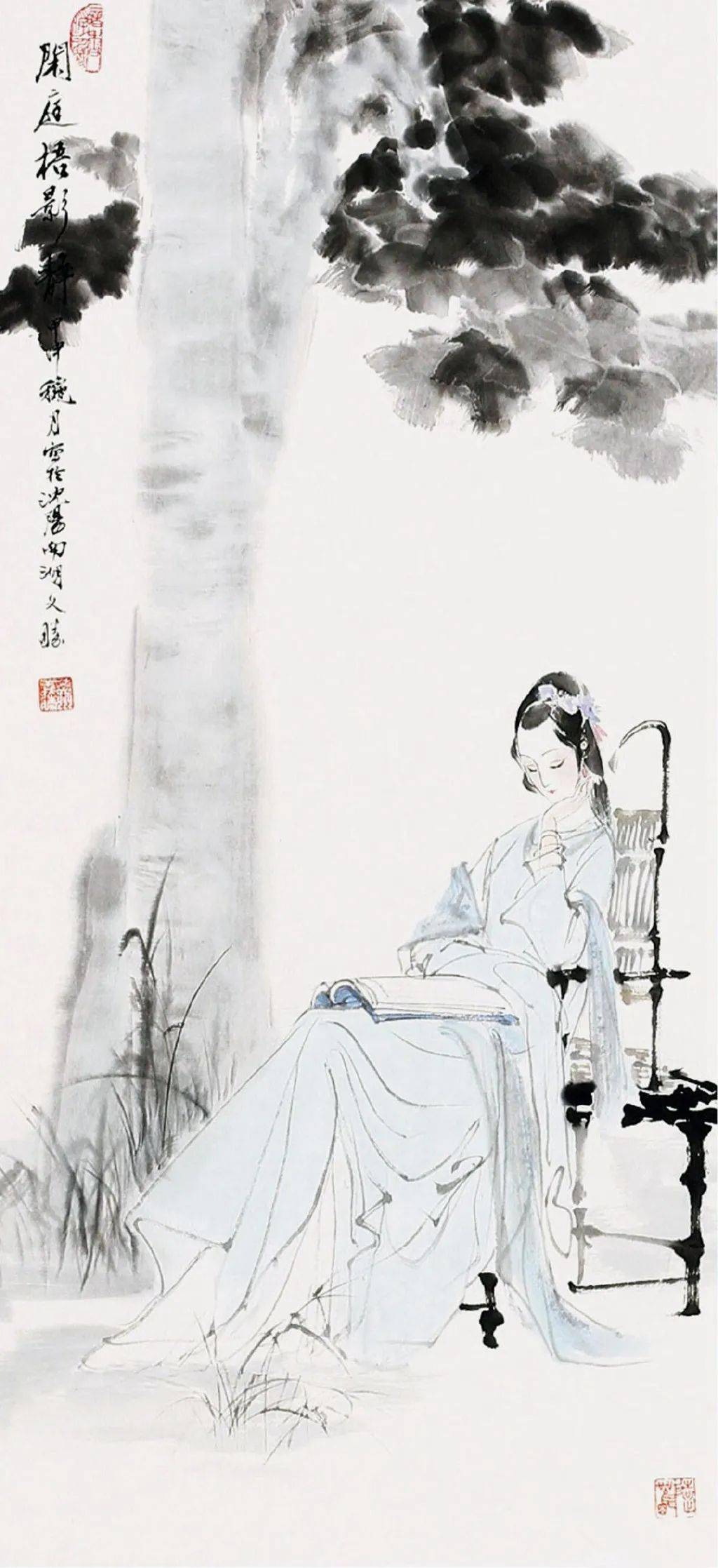水墨仕女：满架绿藤新遇雨_中国画系_中国画研究院_王义胜