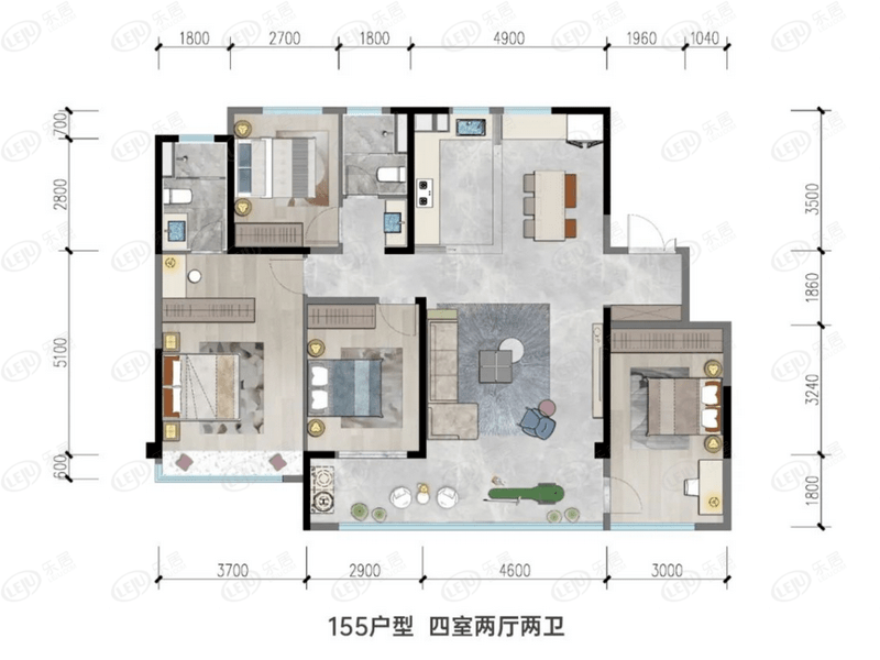 龙湖天越住宅户型解密 户型面积155㎡_楼盘_配套_项目