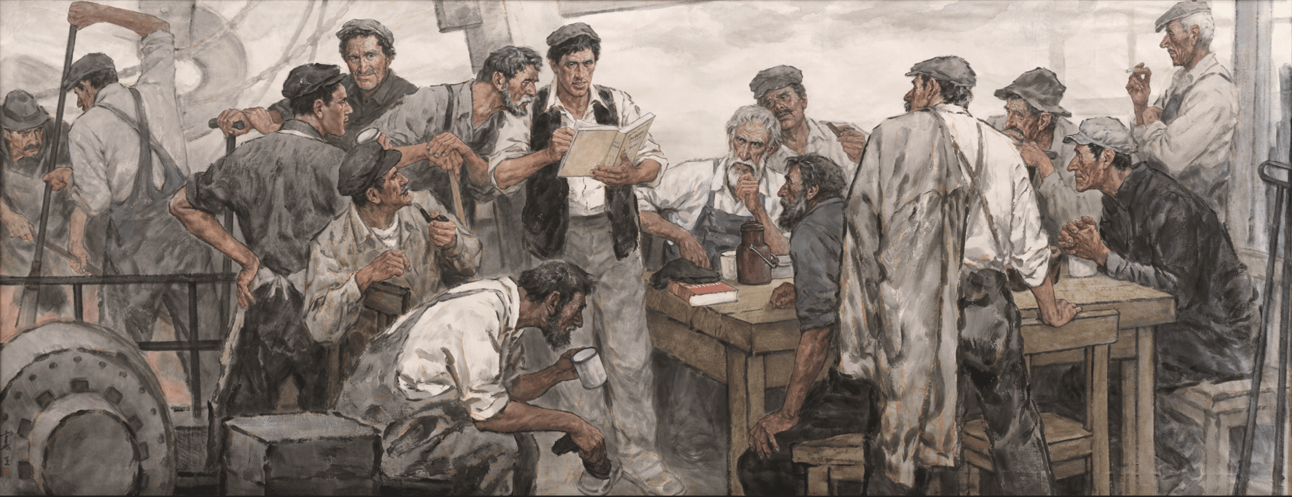 《《资本论》在工人阶级中传播》2018年 213×550cm 纸本设色《耕者有