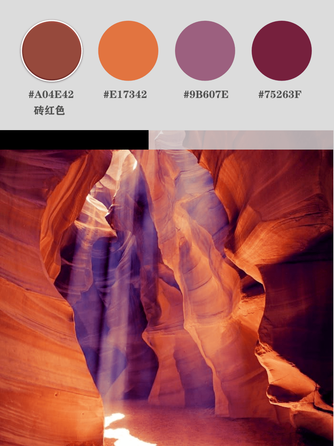 砖红色搭配鲜艳色调,比如橙色与紫色,既有邻近色的自然过渡,也有醒目