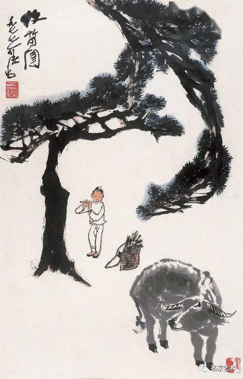 牛是李可染先生一生喜爱描绘的对象,他为自己的画室取名为"师牛堂".