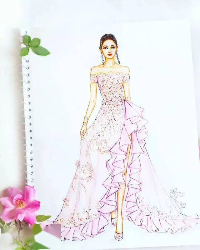 彩铅手绘水果丨马克笔,彩铅的手绘礼服婚纱强势来袭!_衣服_裙子_身材