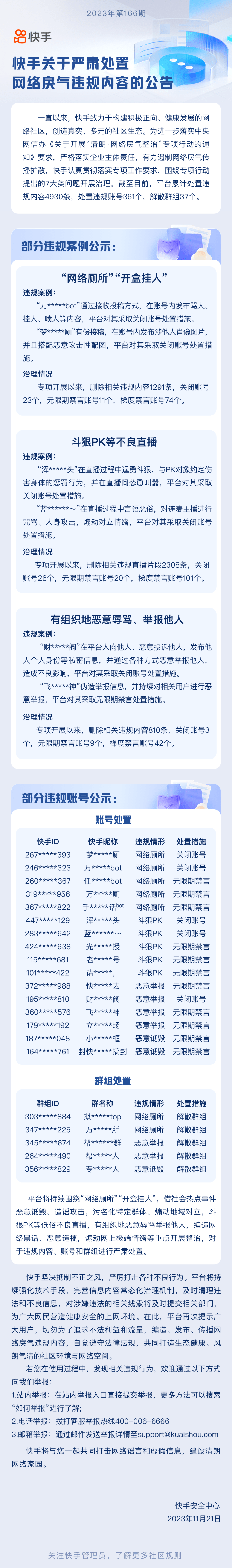 同日,快手公佈治理