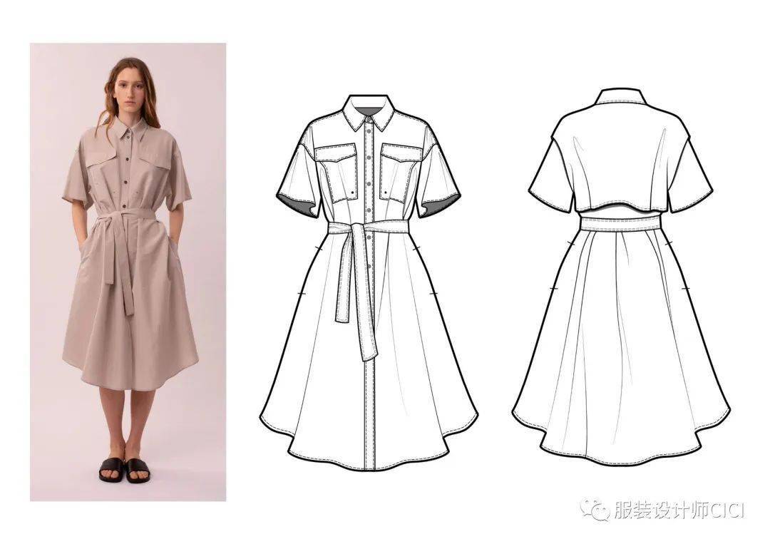 由于手绘款式图绘画比效果图绘画简单,能够快速地把款式图的特点表现