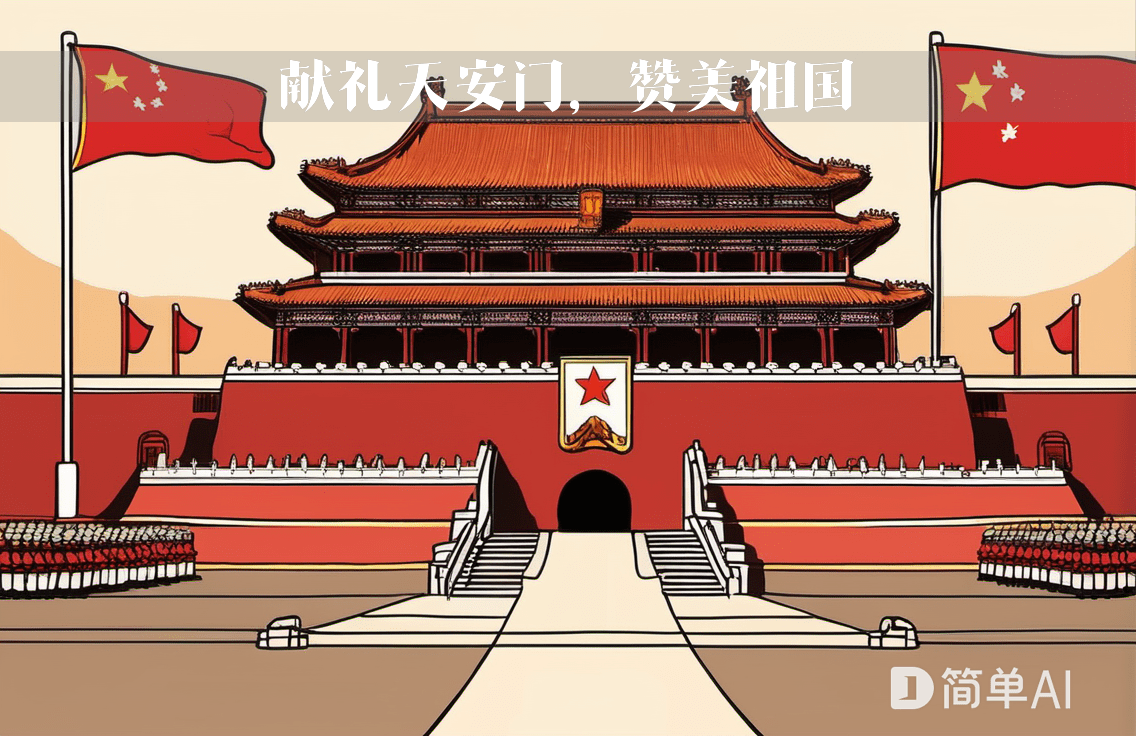 我爱我的祖国简笔画:天安门致敬_画面_步骤_细节