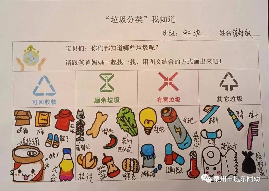 幼儿园垃圾分类表格图片