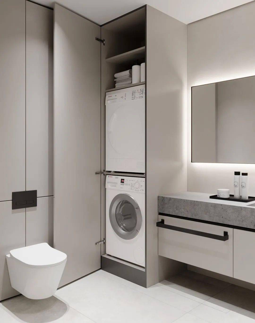 卫生间只要设计合理,塞两个洗衣机都没问题