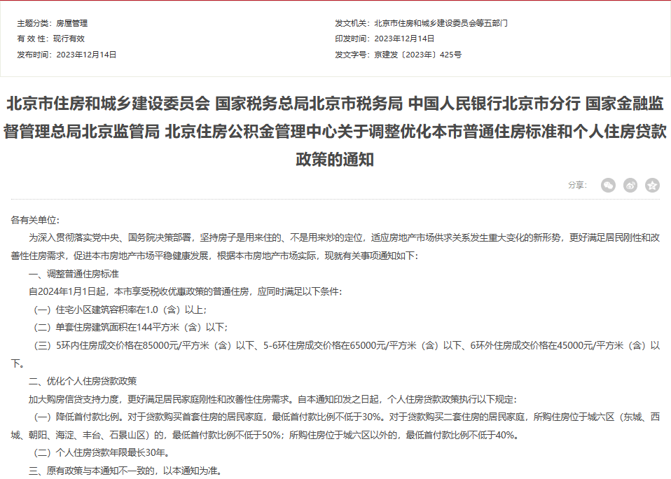 重磅！降首付、降利率、调普宅线！北京调整优化购房政策_住房_标准_贷款
