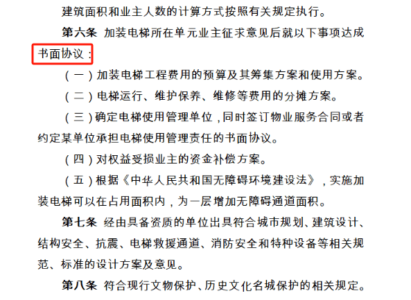 (五)既有住宅加裝電梯應徵求加裝電梯所在單元全體業主意見,應當由